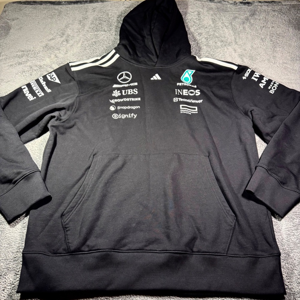 Adidas Mercedes-AMG Petronas F1 Team Hoodie Black Mens Large Logo Pullover
